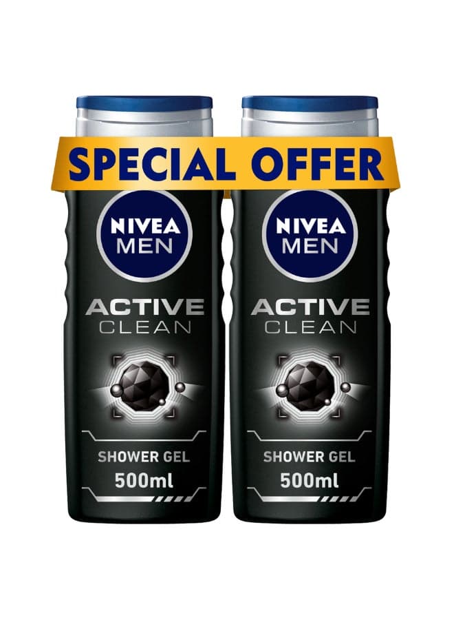 Active Clean Charcoal Shower Gel Pack of 2 black 500ml