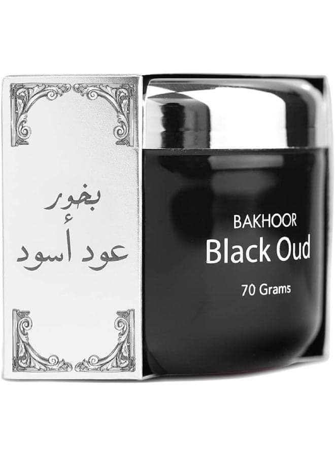 Hamidi Black Oud 100% Pure Oriental Bakhoor, Arabic Incense, Home Fragrances, Use With Burner Or Charcoal, Relax feeling, Refreshing, Use Every where Black/Silver 70grams