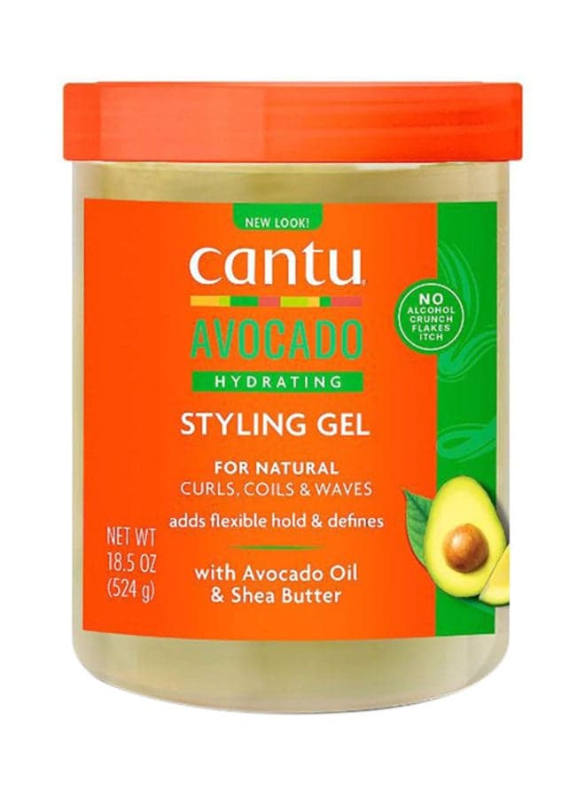 Cantu Avocado Hydrating Gel Alcohol-Free 524 g - Avocado Oil & Shea Butter Formula Provides Flexible Hold & Deep Hydration, Gentle on All Hair Textures 524grams