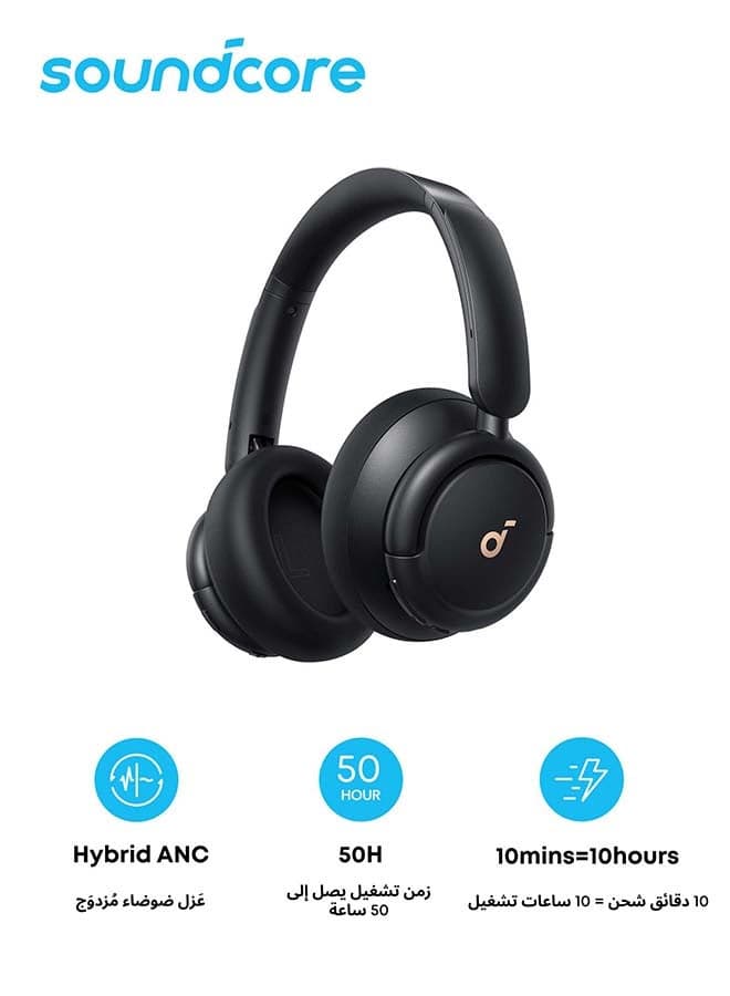 Q30 by Anker, Hybrid Active Noise Cancelling Headphones with Travel Pouch, Multiple Modes, Hi-Res Audio, Custom EQ via App, 50H Playtime, Comfortable Bluetooth, Multipoint Connection Black Black