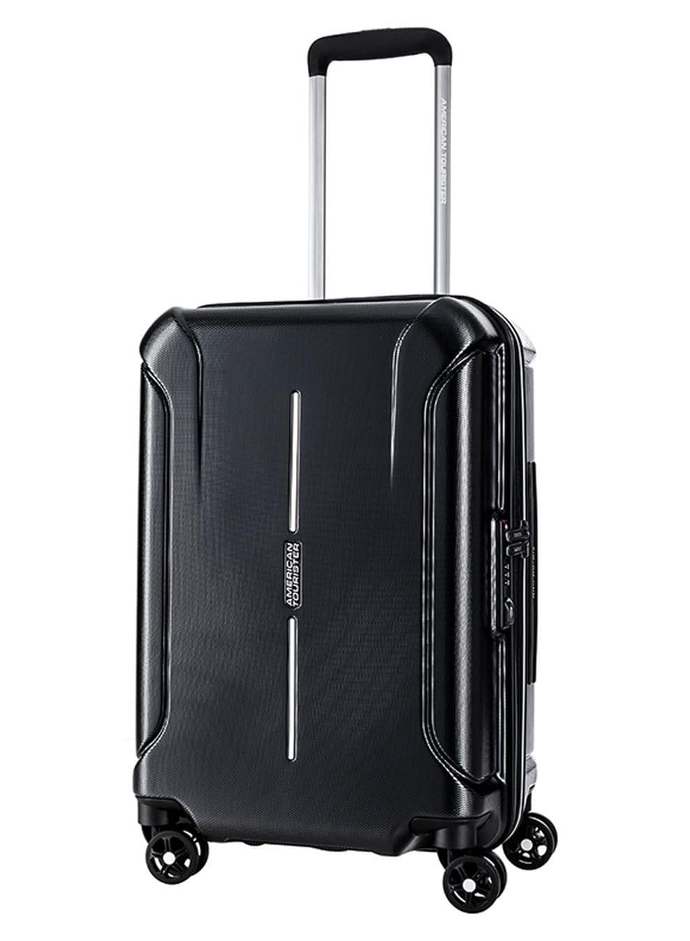 American Tourister Technum Suitcase, Cabin Size 55 cm / 20 inch, 4 Spinner Wheels, Hard Top, Polycarbonate, Diamond Black|DuoSaf™ Security Zipper|Dual Tube Pull Handle|Expandable - 3 Years Global Warranty Diamond Black
