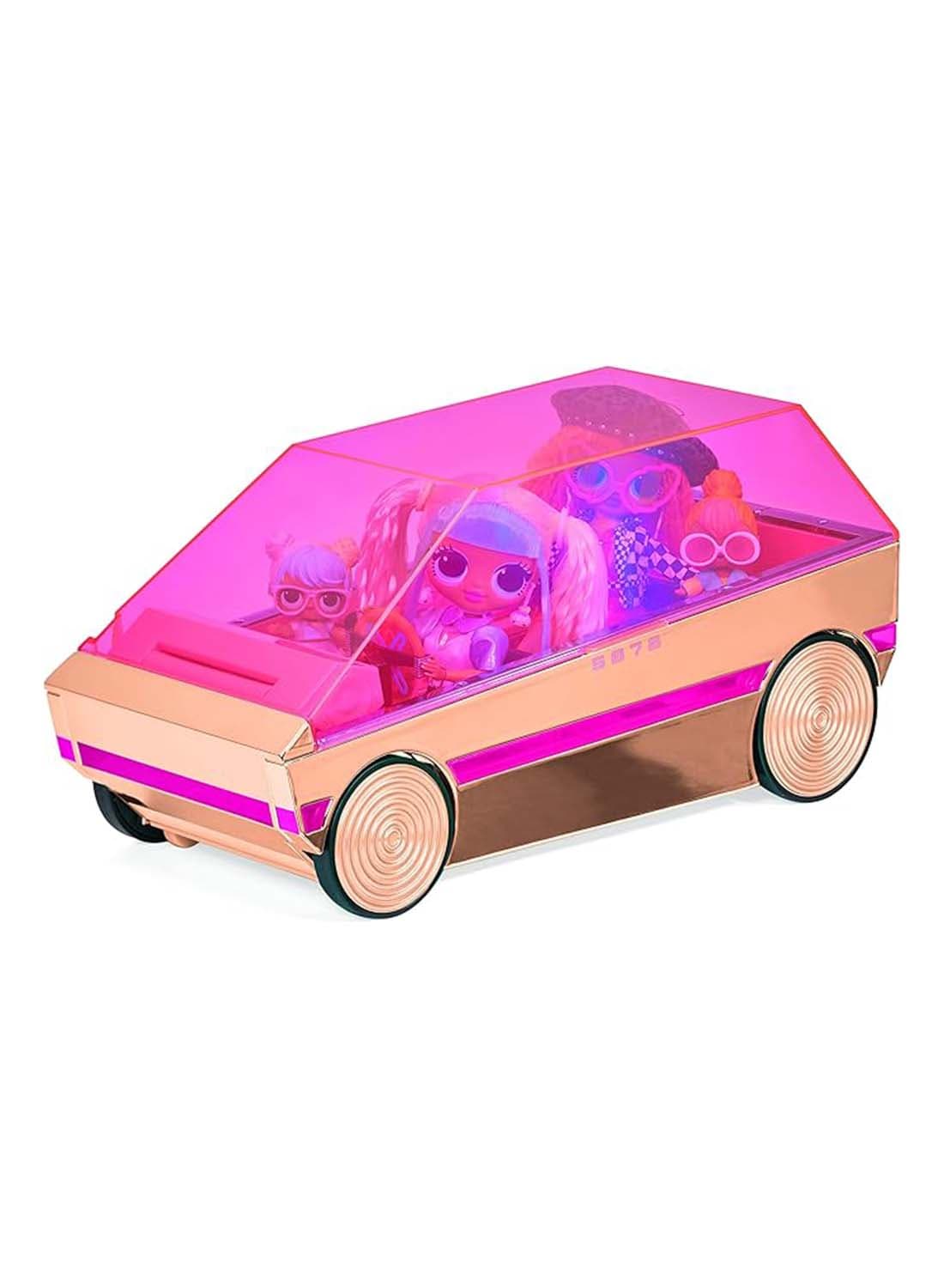 3-in-1 Party Cruiser Car-with Surprise Pool, Dance Floor, & Magic Black Lights-Rose Gold with Pink Trim-Fits LOL Surprise & OMG Dolls-Collectable, Gift for Girls Age 4+