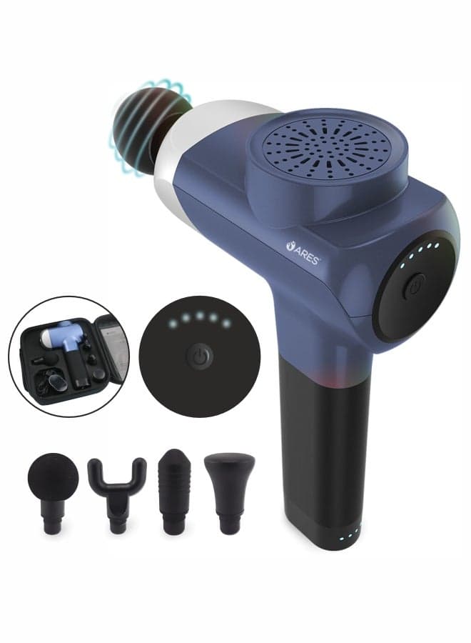 Ufitness-2 Gun Massager 5 Speed Level 4 Detachable Heads Battery 3 Cell 2500Mah, 3H 5Hs With Storage Bag, Blue