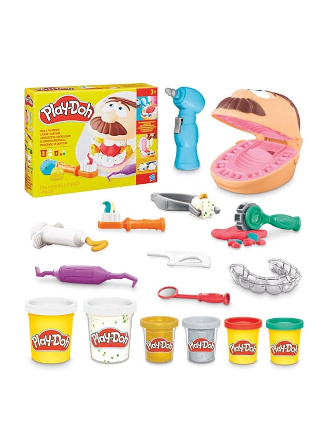 Doctor Drill 'n Fill Dentist Playset - Pretend Dental Tools, Create Teeth, Braces, and Fill Cavities, Includes 6 Play-DohMetallic Colored Modeling Compound Colors, 2 Ounces Each, Ages 3+