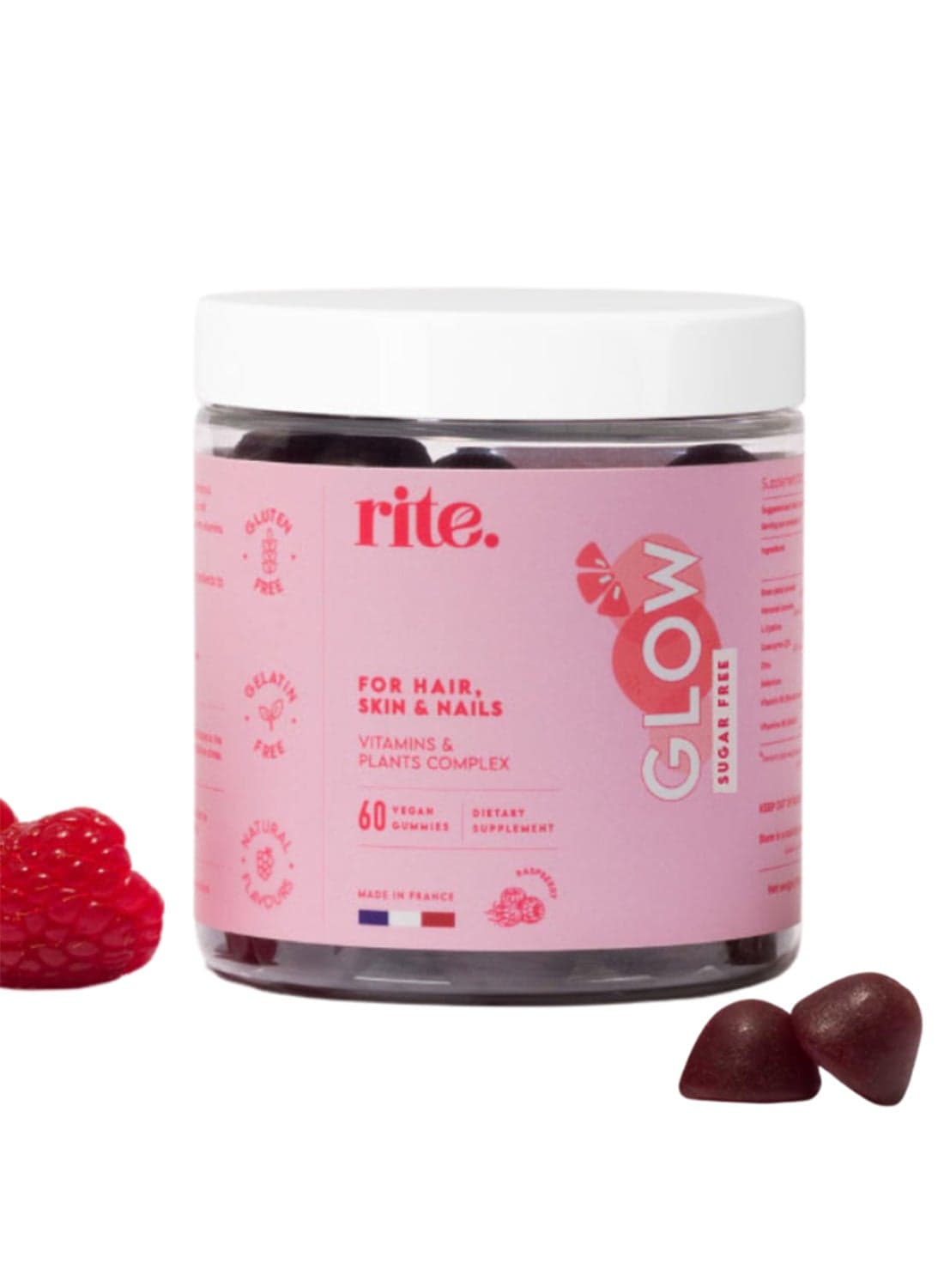 Rite Beauty Gummies, Hair Growth, Stronger Nails & Healthy Skin, Raspberry Flavour (60 Count, 1 Month)