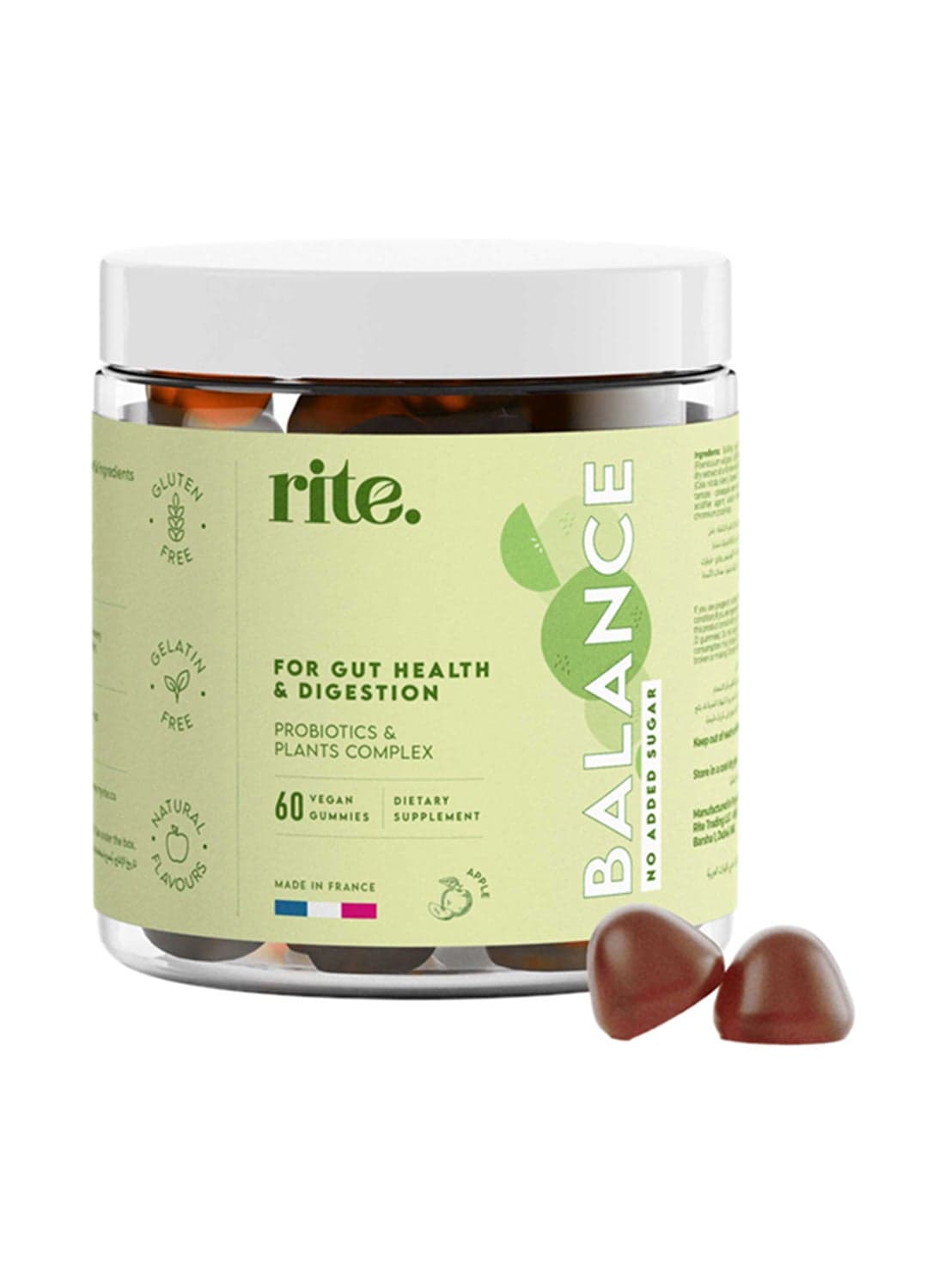Rite Balance Gummies, Gut Health, Digestion, Bloating Relief and Immune Support, Apple Flavour (60 Count, 1 Month Supply)