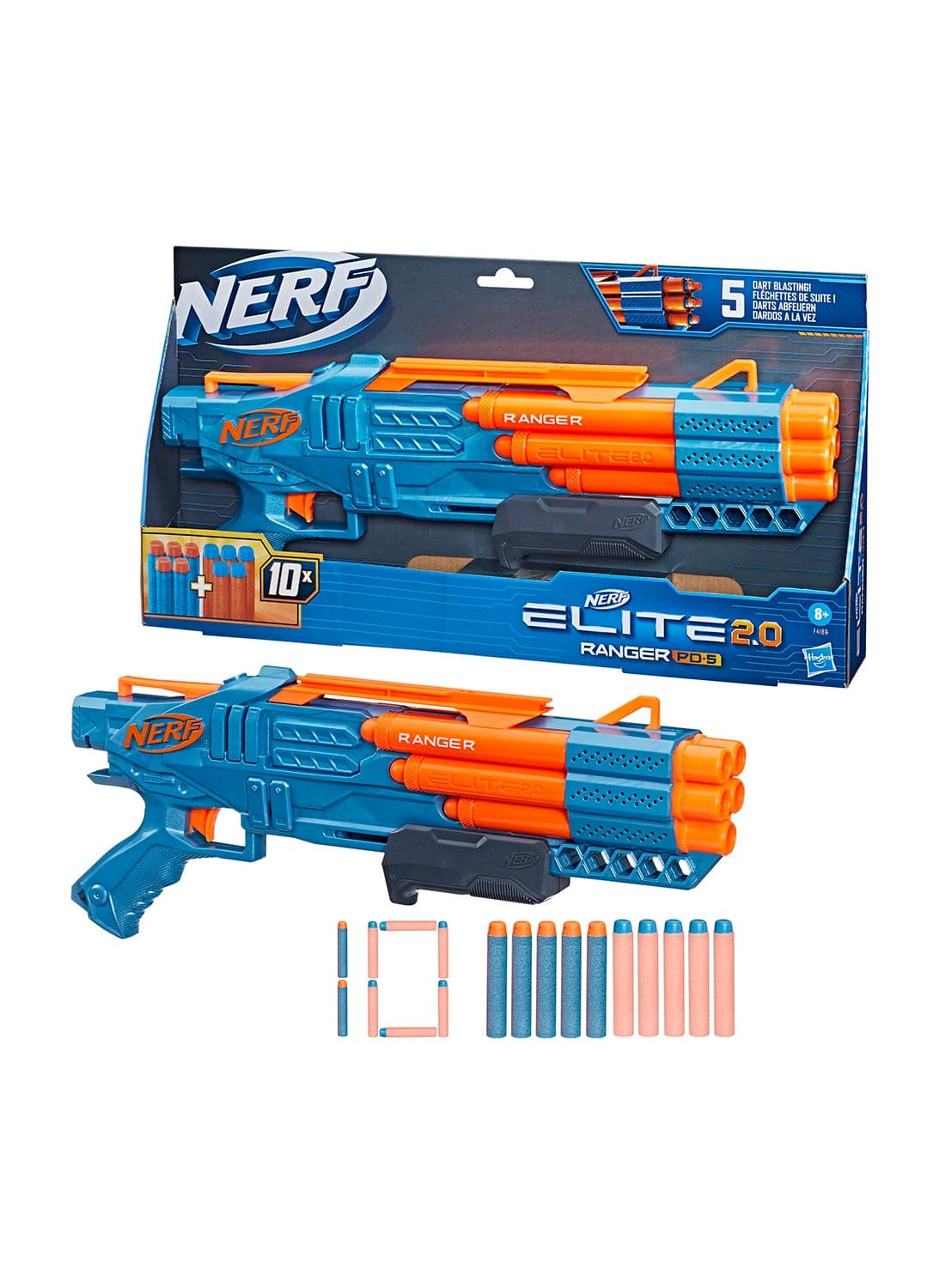 Nerf Elite 2.0 Ranger PD-5 Blaster, 5-Barrel Blasting, 10 Nerf Elite Darts, Easy To Use, Dart Storage, Pump Action, Customizing Capabilities