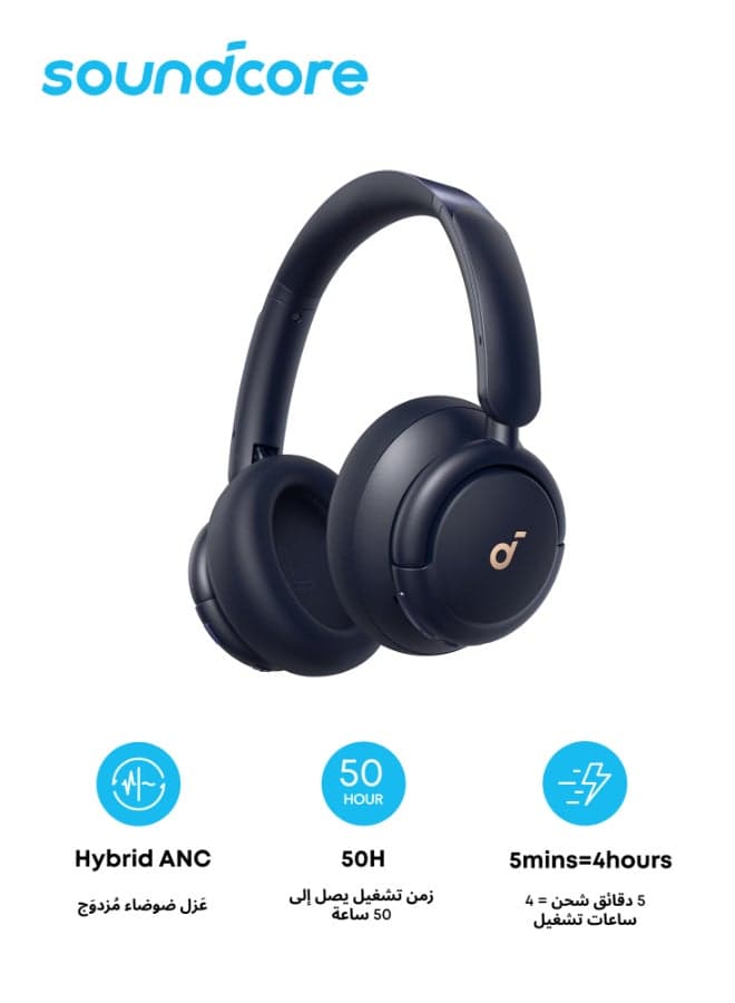 Q30 by Anker, Hybrid Active Noise Cancelling Headphones with Travel Pouch, Multiple Modes, Hi-Res Audio, Custom EQ via App, 50H Playtime, Comfortable Bluetooth, Multipoint Connection Blue Blue