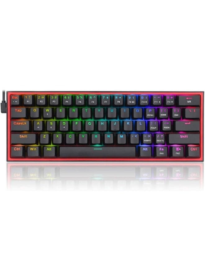 FIZZ K617 60% Wired Mechanical Keyboard, Red Switches, No-Slip Stand, Vibrant RGB, Hot-Swappable, 20 Presets Backlighting, Detachable Type-C Cable, English Layout, Black/Red K617-RGB