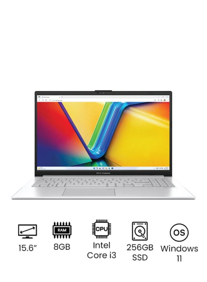 VivoBook GO 15 Laptop With 15.6-Inch Full HD Display, Core-i3-N305 Processor/8GB RAM/256GB SSD/Windows 11/Intel UHD Graphics Arabic Cool Silver