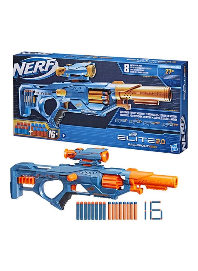 Nerf Elite 2.0 Eaglepoint RD-8 (Rotating Drum) Blaster includes 16 Nerf Elite Darts | Shots upto 90ft | Customise with Scope & Barrel for 8+ Years | F0423
