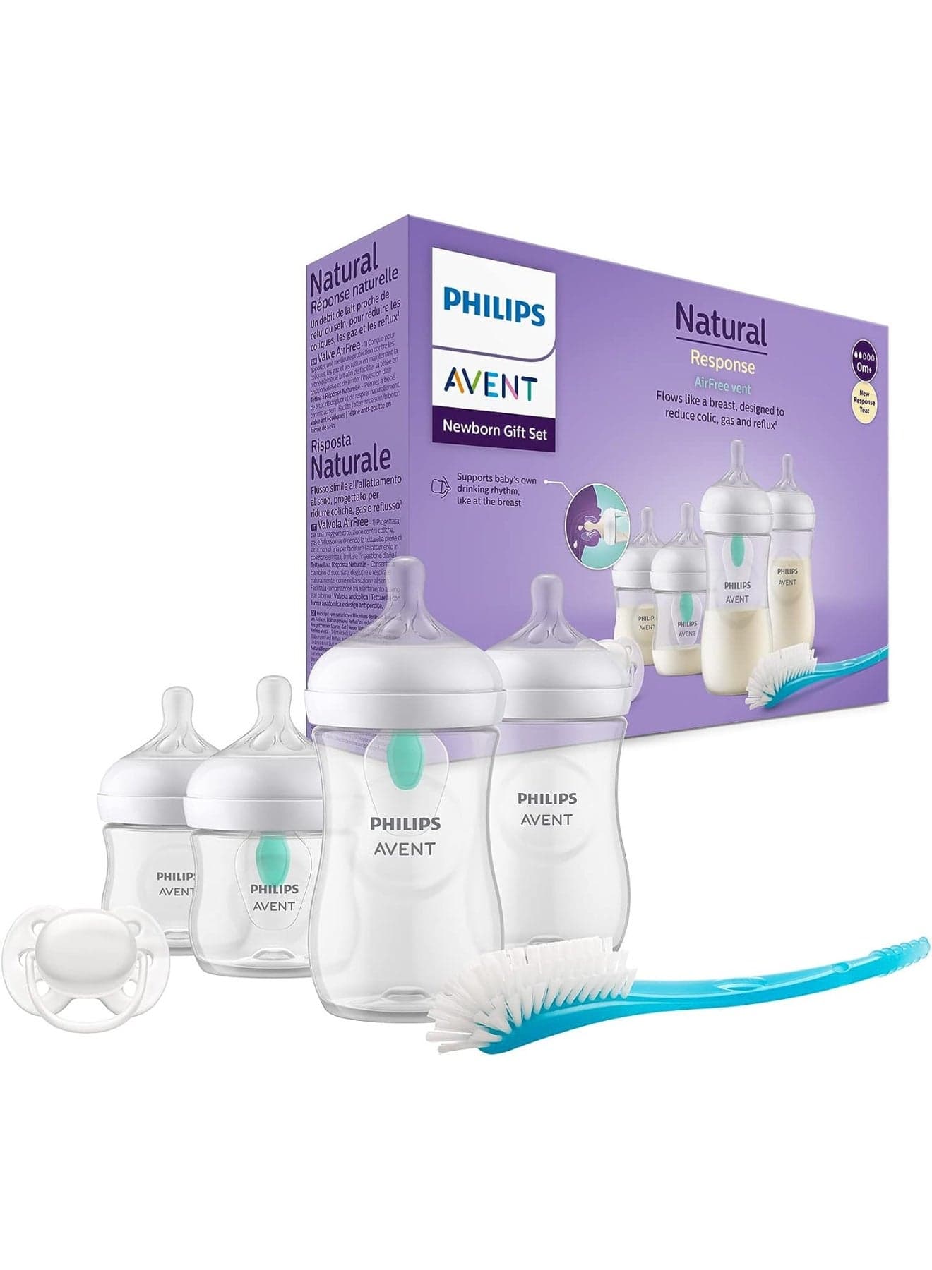 Airfree Vent Baby Bottle Newborn Gift Set 4 Baby Milk Bottles With Airfree Vent Ultrasoft Pacifier And Bottle Brush Babies, 0M+