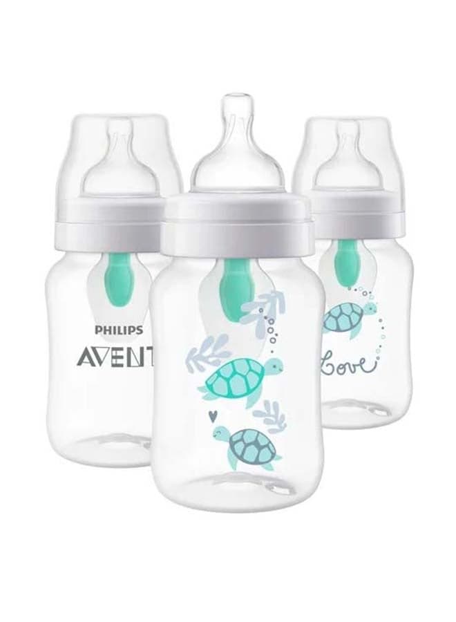 Pack Of 3 Anti-Colic Baby Bottle With Airfree Vent And Turtle Design, 260ml