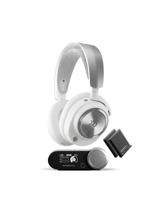 SteelSeries Arctis Nova Pro Wireless Multi-System Gaming Headset, 40mm Neodymium Drivers, ClearCast Gen2 Retractable Mic, Active Noise Cancellation, 360° Spatial Audio, PC & PS5, White | 61524