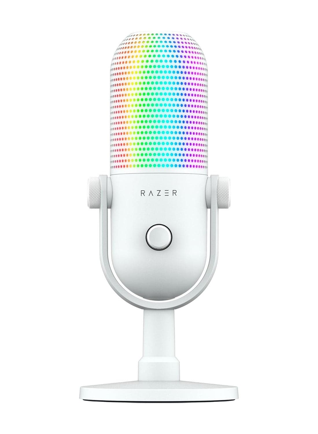 Razer Seiren V3 Chroma RGB USB Microphone: Stream & Game Reactive Lighting - Tap-to-Mute Sensor - Condenser Mic - Digital Gain Limiter & Shock Absorber - PC, Discord, OBS Studio, XSplit - White