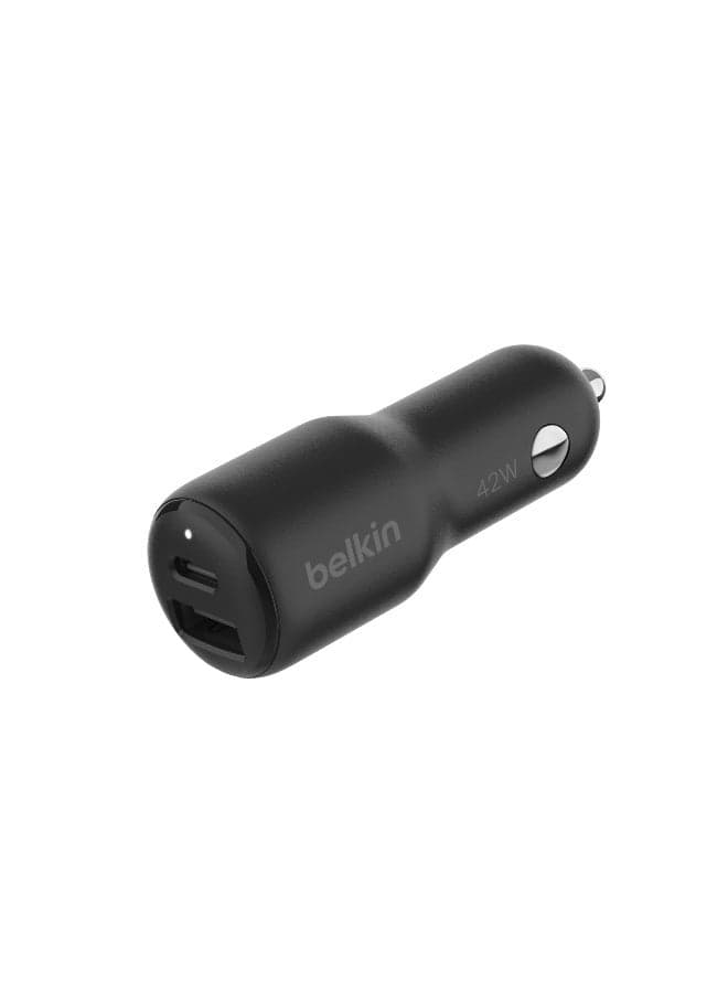 BoostCharge Dual Car Charger 42W w/Fast Charge USB-C 30W PPS & 12W USB-A Ports for Apple iPhone 16/16 Pro/16 Plus/16 Pro Max, iPhone 15, 14, 13, 12 Series, Samsung Galaxy S24, & More - Black Black