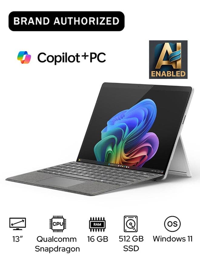 Surface Pro 11 Copilot+ PC Laptop With 13-Inch Display, Qualcomm Snapdragon X Elite Processor/16GB RAM/512GB SSD/Qualcomm Adreno Graphics/Windows 11 English/Arabic PLATINUM