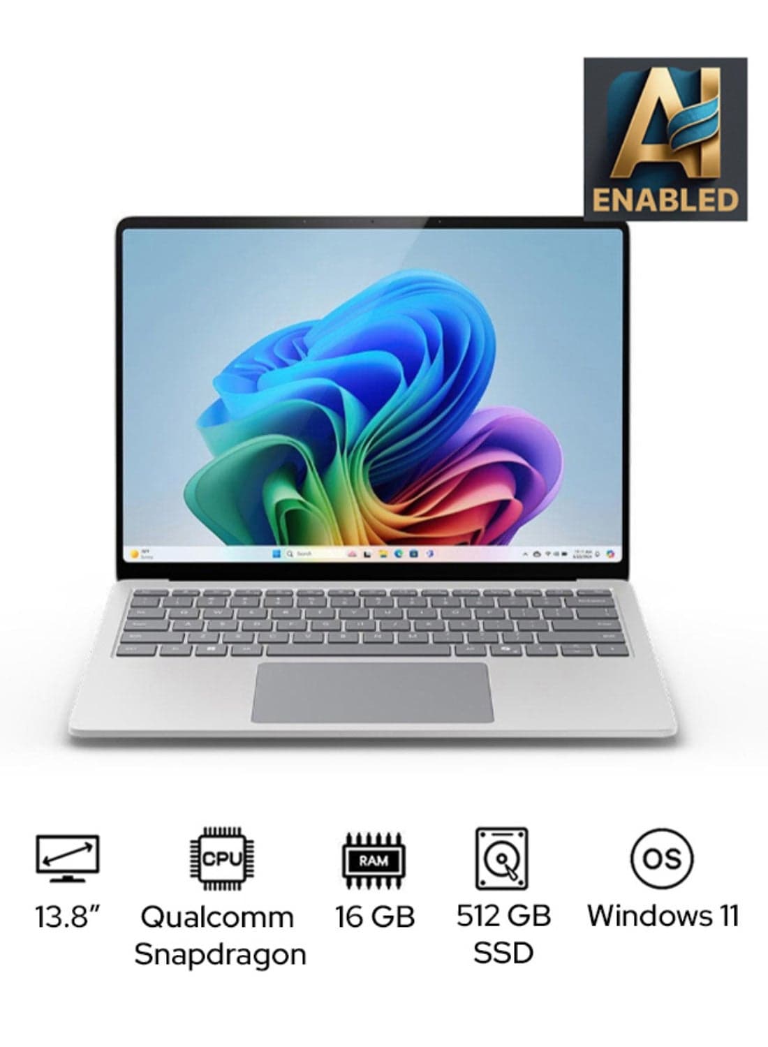 Surface Laptop 7 Copilot+ PC Laptop With 13.8-Inch Display, Qualcomm Snapdragon X Elite Processor/16GB RAM/512GB SSD/Qualcomm Adreno Graphics/Windows 11 English/Arabic PLATINUM