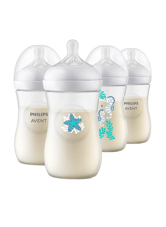 Natural Baby Bottle With Natural Response, Sea Design, 260ml, 1m+, 4 Pieces
