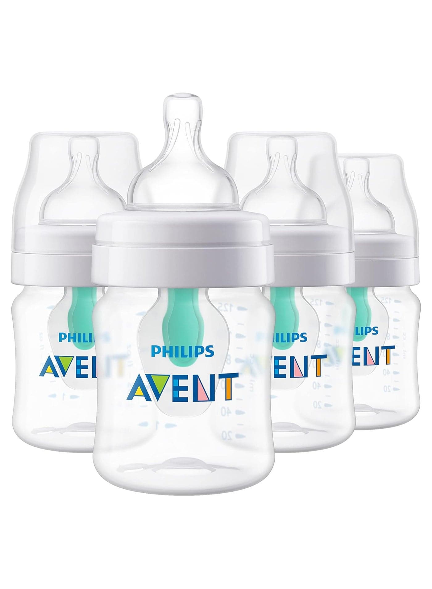 Pack Of 4 Anti Colic Baby Bottles With AirFree Vent, 4Oz/125ml, 0m+, Clear, SCY701/04