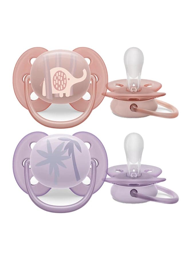 Soother Ultra SOFT 0-6M For Girls, 2 Pieces | No.1 Brand Recommended by Moms Worldwide | Light, Soft, BPA free, Orthodontic with Sterilization Case