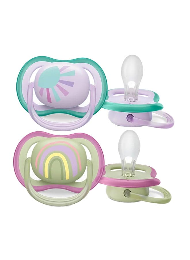Soother Ultra AIR 0-6M For Girls, 2 Pieces | No.1 Brand Recommended by Moms Worldwide | Light, Breathable, BPA free, Orthodontic with Sterilization Case