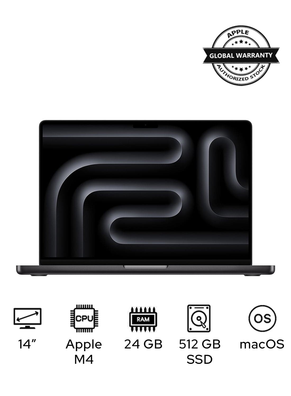 MacBook Pro MX2H3 | 14.2 Inch Display | Apple M4 Pro Chip | 12-Core CPU 16-Core GPU | 24GB RAM | 512GB SSD | macOS | English Keyboard | English Space Black
