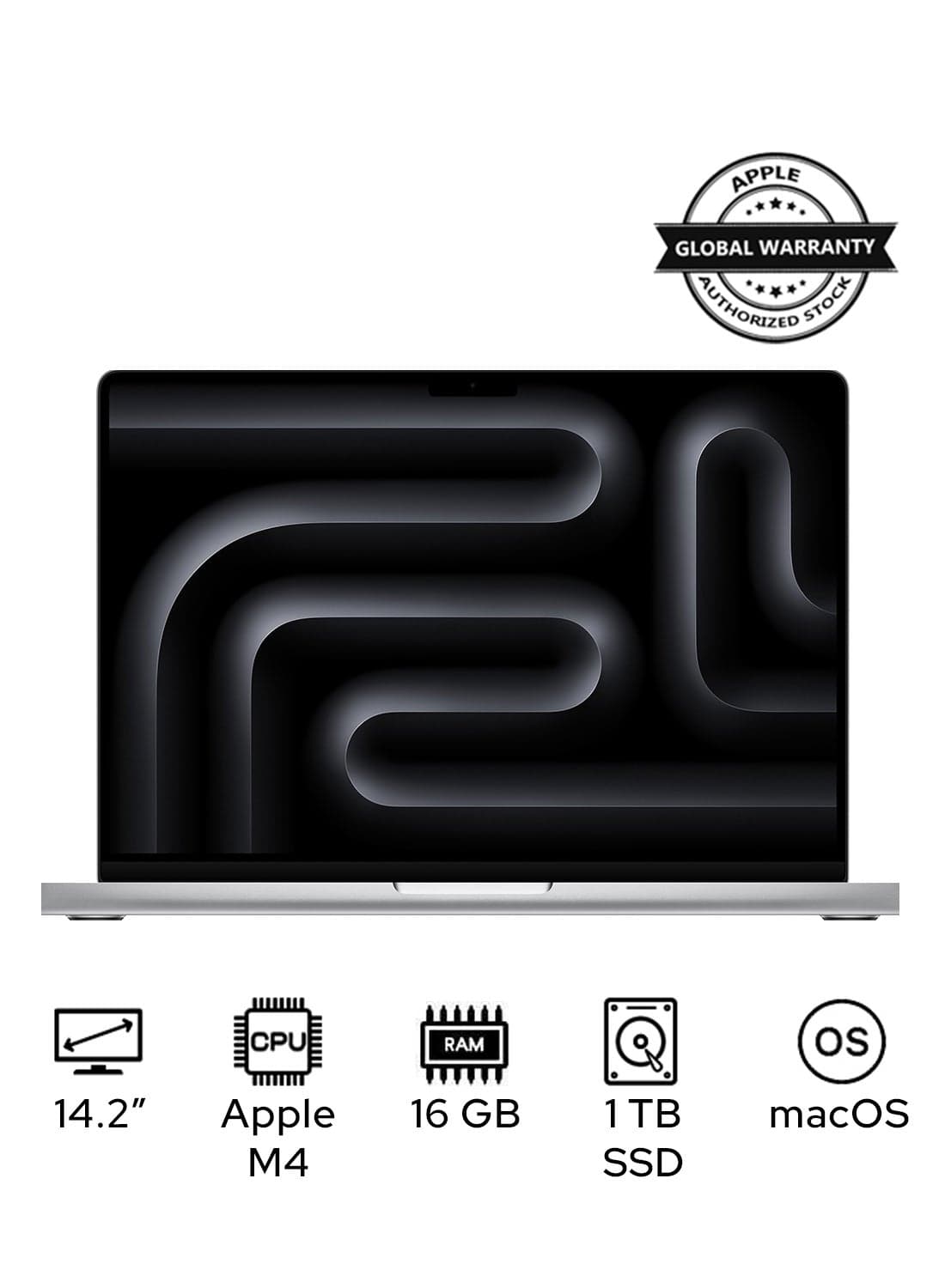 MacBook Pro MW2X3 | 14.2 Inch Display | Apple M4 Chip | 10-Core CPU 10-Core GPU | 16GB RAM | 1TB SSD | macOS | English And Arabic Keyboard | English/Arabic Silver
