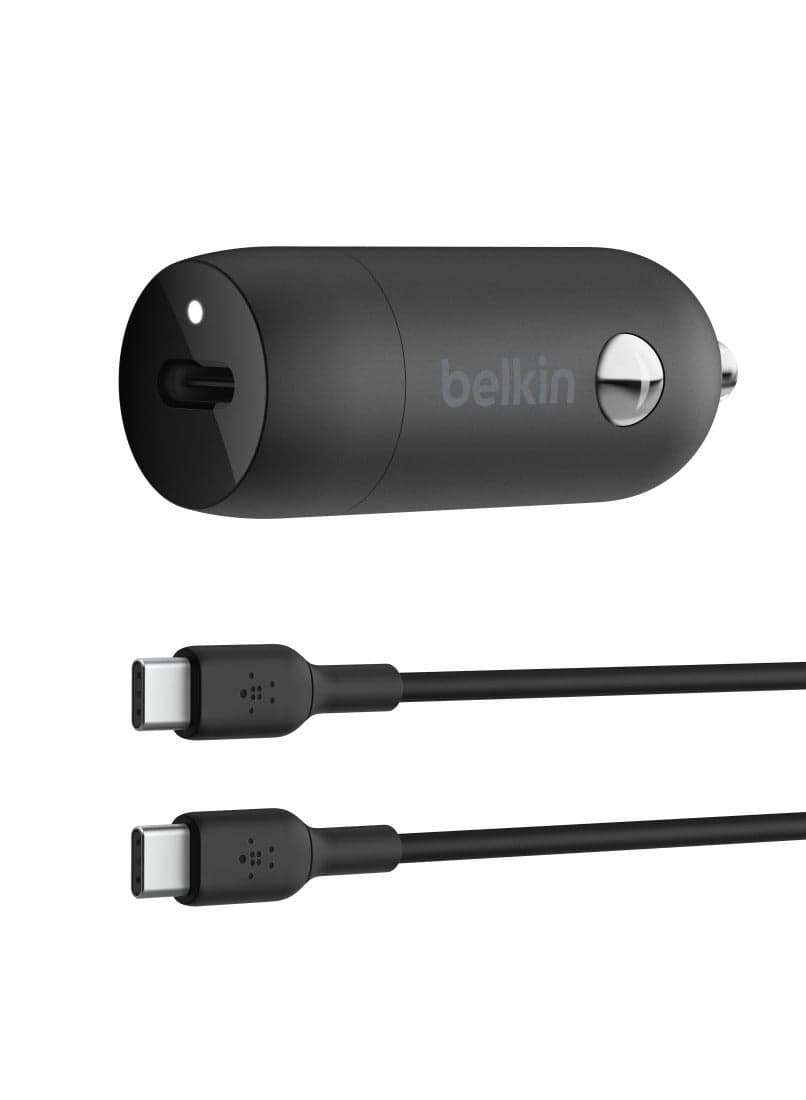 Boost↑Charge™ 30W Fast Car Charger, Compact Design w/ USB-C Power Delivery Port, USB-C to USB-C Cable Included, Universal Compatibility for Galaxy S23, Note Series, and More - Black Black