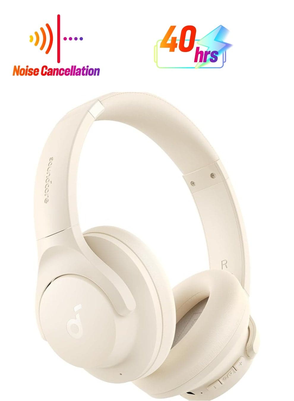 By Anker Q20i Hybrid Active Noise Cancelling Headphones, Wireless Over-Ear Bluetooth, 40H Long ANC Playtime, Hi-Res Audio, Big Bass, Customize Via An App, Transparency Mode, Ideal For Travel White White