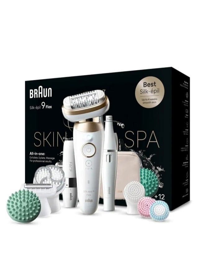 Silk-epil 9 Flex SkinSpa 9-681 3D Epilator Wet & Dry includes Shaver Head, FaceSpa epilator(Face) and Mini hair(FS) remover, Pouch. +12 Extra