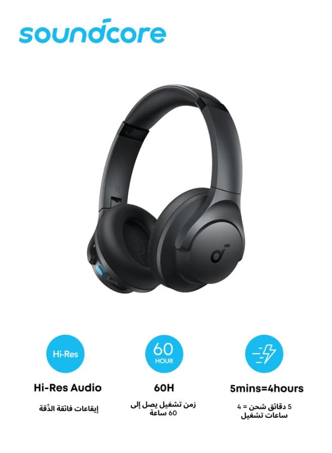 Q11i Wireless Over-Ear Bluetooth Headphones by Anker, Deep Bass, 60H Playtime, Hi-Res Audio, Detachable Ear Cushions, Multipoint Connection Grey Grey