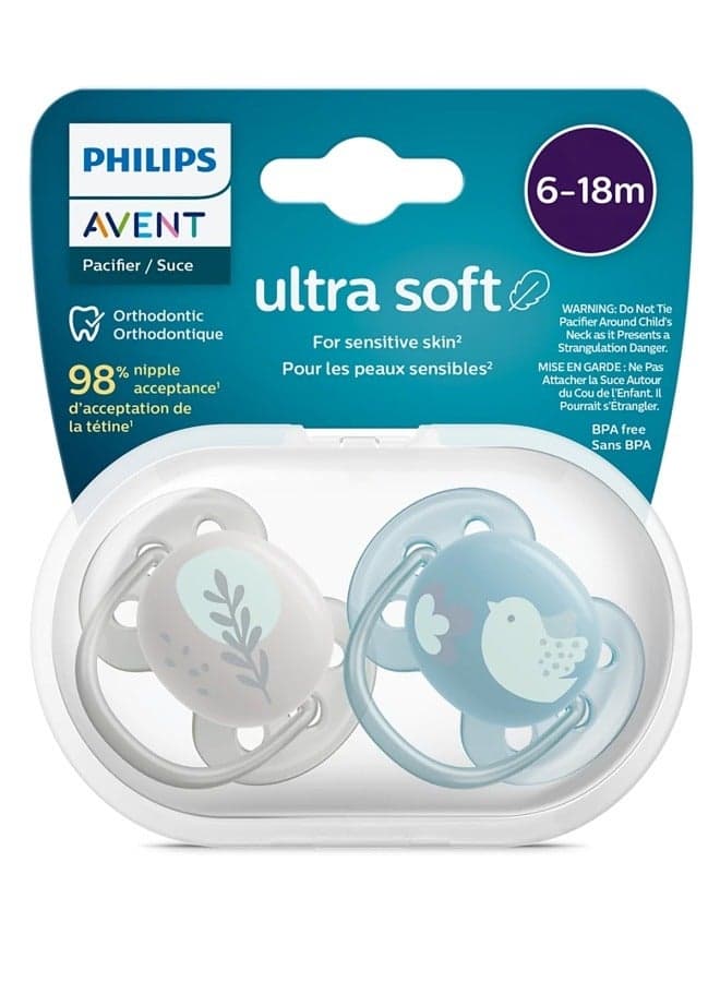 Soother Ultra SOFT 6-18M For Boys, 2 Pieces | No.1 Brand Recommended by Moms Worldwide | Light, Soft, BPA free, Orthodontic with Sterilization Case