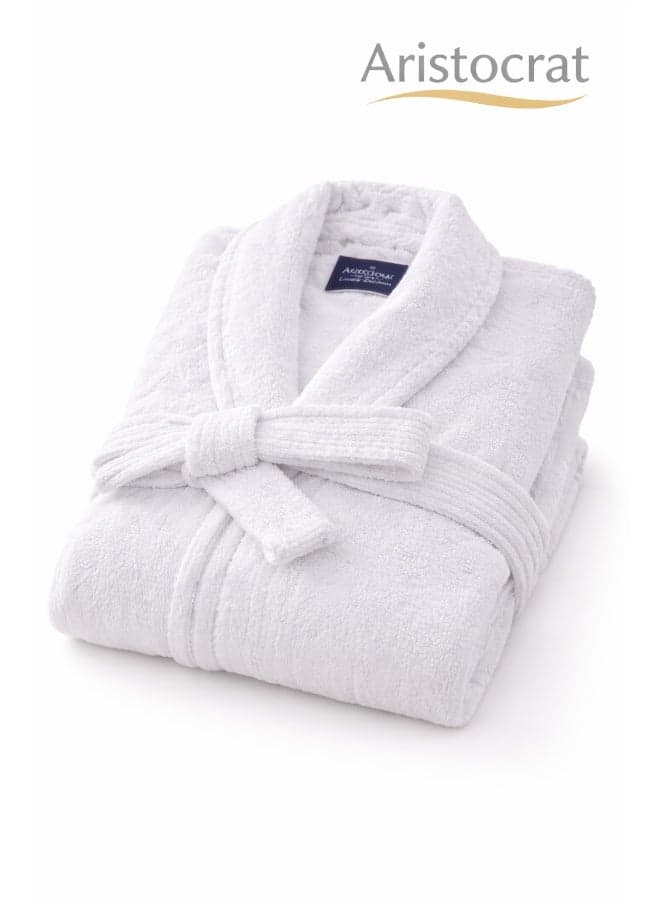 Aristocrat 100% Cotton Terry Unisex Adult Bathrobe - Super Soft & Highly Absorbent Ideal for Everyday Use - Bath robe with Shawl collar, White White