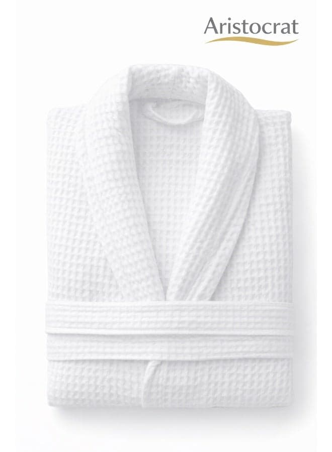 Aristocrat 100% Cotton Waffle Unisex Adult Bathrobe - Super Soft & Highly Absorbent Ideal for Everyday Use - Bath robe with Shawl collar, White White
