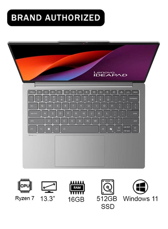 IdeaPad Slim 5 13ARP10 (2025) Laptop With 13.3-Inch WUXGA Display, AMD Ryzen 7-7735HS Processor/16GB RAM/512GB SSD/AMD Radeon 680M Graphics/Windows 11 English/Arabic Cloud Grey