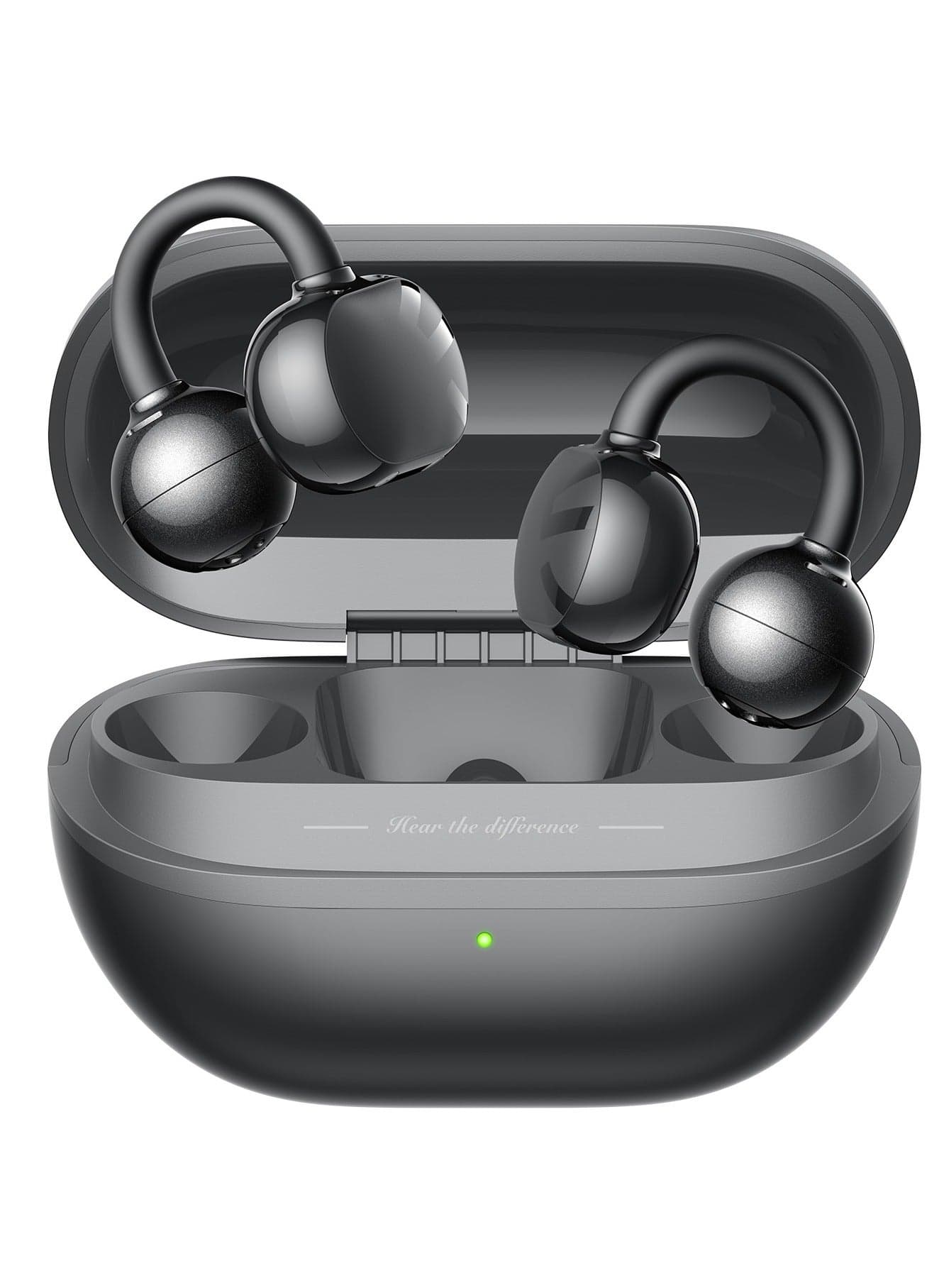 POP Clip Open Ear Earbuds, Bluetooth 5.4 Clip-On Headphones, Lightweight Comfort, AI Call Noise Cancellation with Dual Connection, Immersive Audio Wireless Earbuds, 30H, IPX5, App Control black