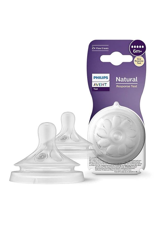 Philips Avent Natural Response Bottle Teat - 2 x Baby Bottle Flow 5 Teats for Babies Aged 6+ Months, BPA Free (Model SCY965/02)