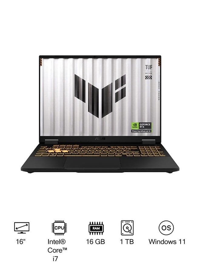 TUF F16 Gaming (2025) Laptop With 16 Inch FHD+ Display,Intel Core i7-14650HX Processor/16GB RAM DDR5/1TB SSD/8GB NVIDIA GeForce RTX 5050 Graphics /Windows 11 Home/ English/Arabic Jaeger Gray
