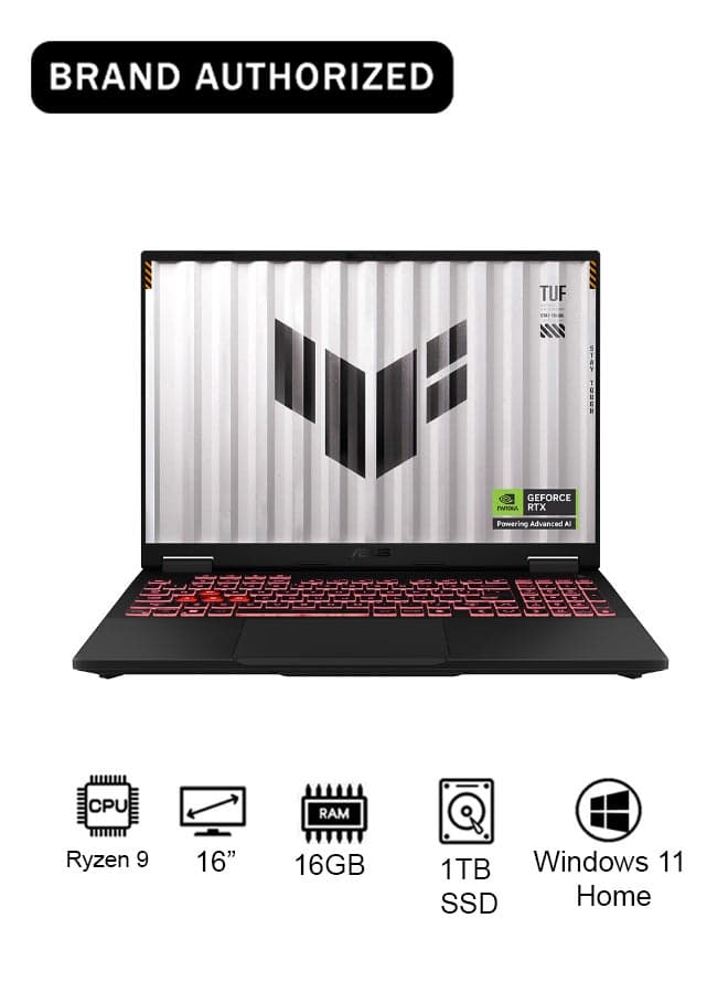 TUF A16 Gaming (2025) Laptop With 16-Inch FHD Display, AMD Ryzen 9-8940HX Processor/16GB RAM/1TB SSD/8GB NVIDIA GeForce RTX 5070 Graphics Card/Windows 11 Home English Jaeger Gray English Jaeger Gray