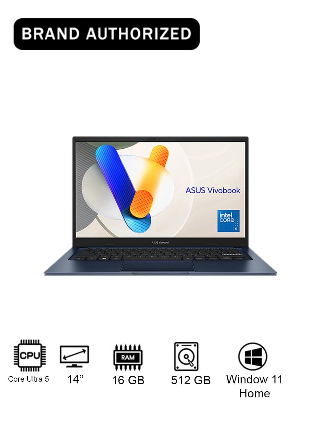 Vivobook 14 Laptop With 14-Inch Display, Core 5 120U Processor/16GB RAM/512GB SSD/Intel UHD Graphics/Windows 11 Home English Quiet Blue