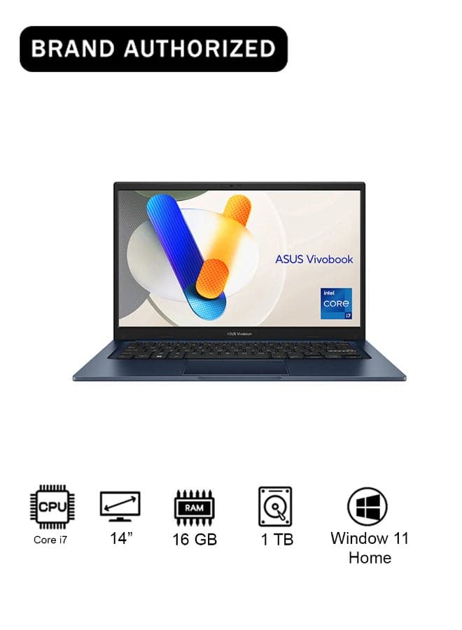 Vivobook 14 Laptop With 14-Inch Display, Core i7-1355U Processor/16GB RAM/1TB SSD/Intel UHD Graphics/Windows 11 Home Arabic blue