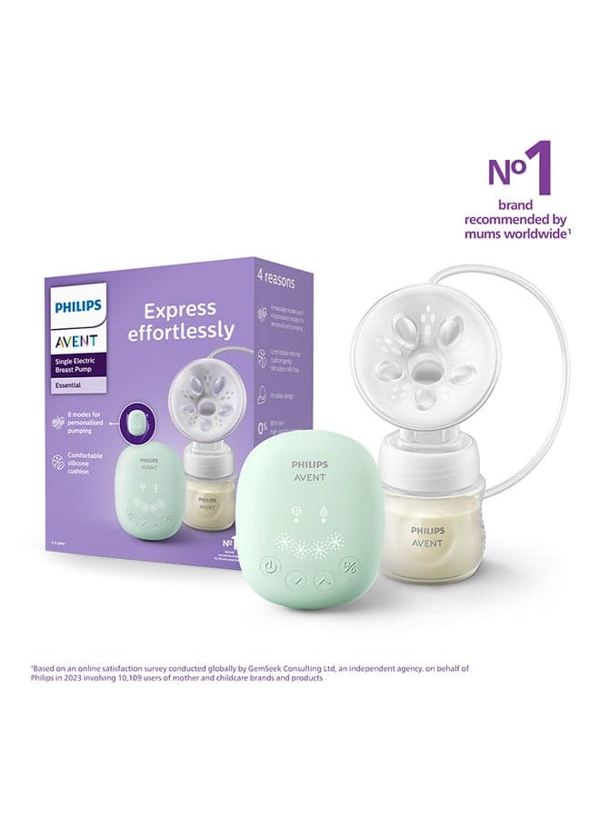 Philips Avent (Daisy) Essential Single Electric Breast Pump | No.1 Brand Recommended by Moms Worldwide | Soft Adaptive Silicon Cushion | One Size Fits all | 4 + 4 Expression and Stimulation Settings | Quiet Motor | USB Charging SCF323/11
