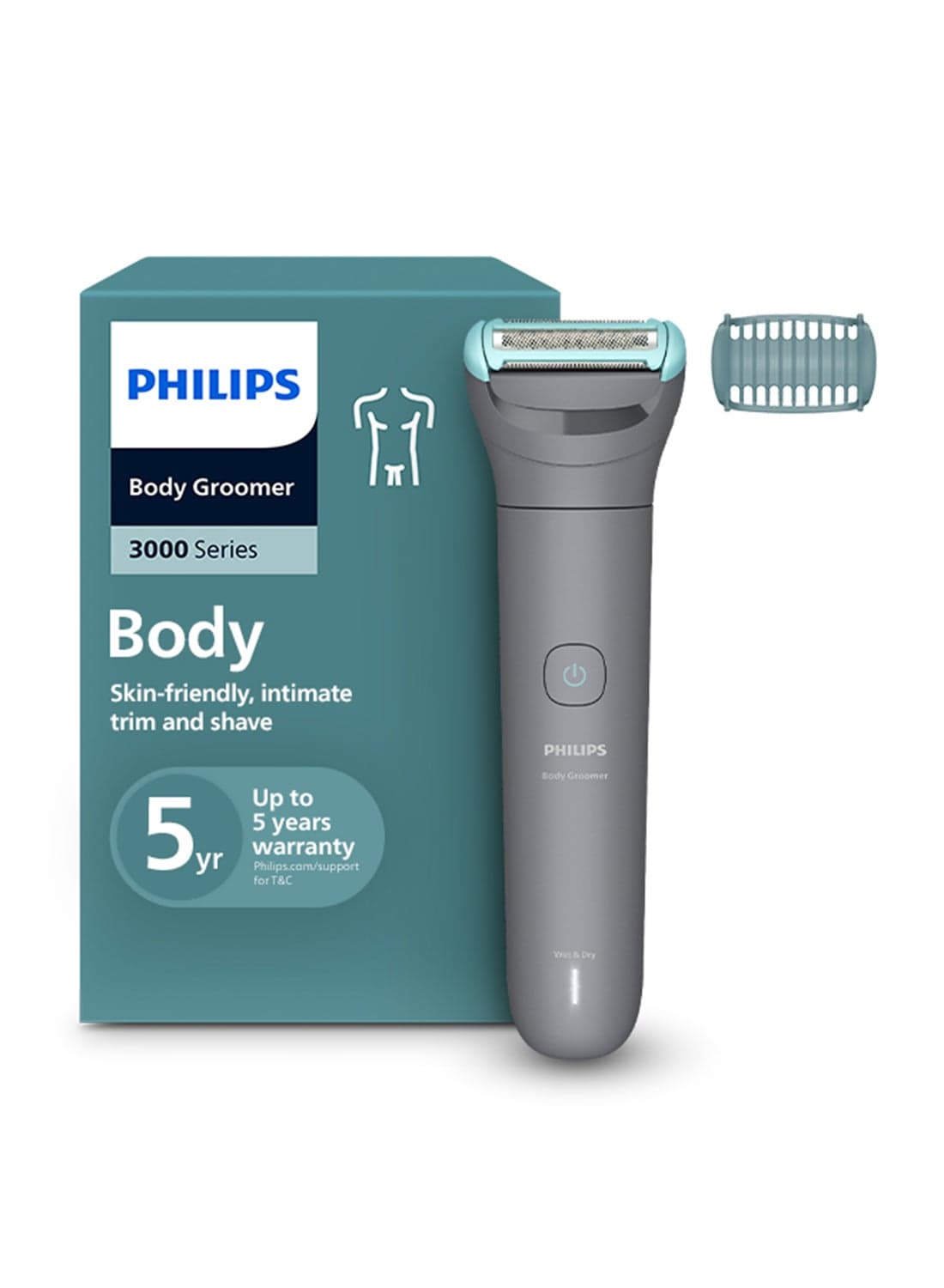 Body Groomer BG3470/15 | Trim & shave body hair | 100% showerproof | Skin-friendly | 2 mm comb | Up to 60 min cordless | Easy to clean grey