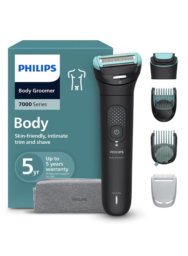Body Groomer Bg7470/15 | Trim & Shave Body Hair And Sensitive Areas | Wet & Dry | Flexible Head Follows Body | Smooth, Skin-Friendly Results | Combs 1–3 & 3–7 Mm | Up To 120 Min Cordless black/BG7470/15