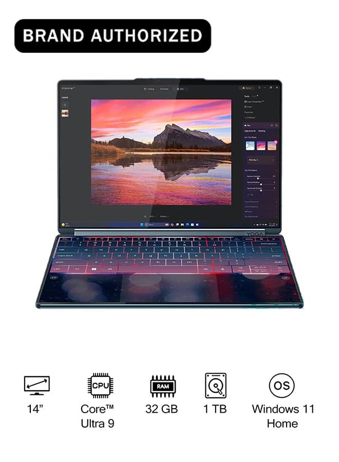 Yoga Book 9 14IAH10 2-in-1 Convertible (2025) Laptop 2nd Series 14-Inch 2.8K Display, Core Ultra 9-285H Processor/32GB RAM/1TB SSD/Intel Arc 140T Graphics/Windows 11 Home Arabic Tidal Teal