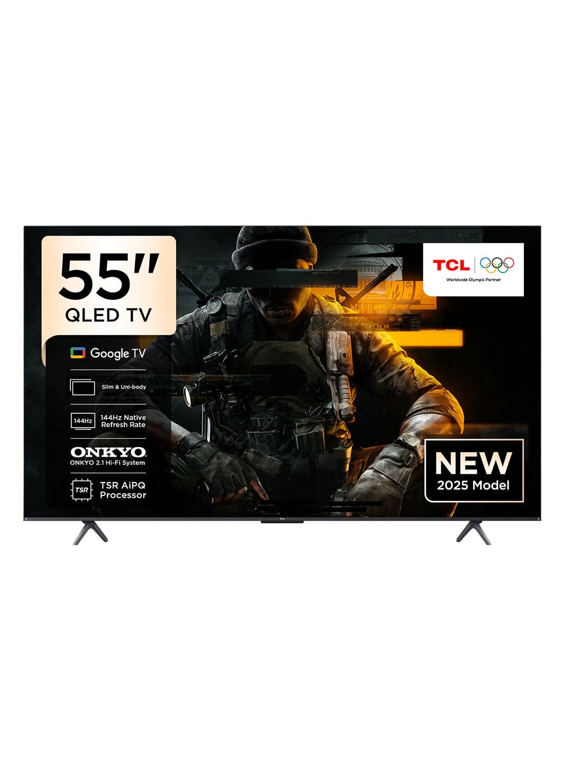 Television 55 Inch Smart TV 4K QLED Colorful Quantum Crystal HDR 10+ Gaming Google TV, 144Hz Native Refresh Rate, ONKYO 2.1 Hi-Fi, Dolby Atmos, MEMC, Game Master, (2025 Model) 55P8K Black