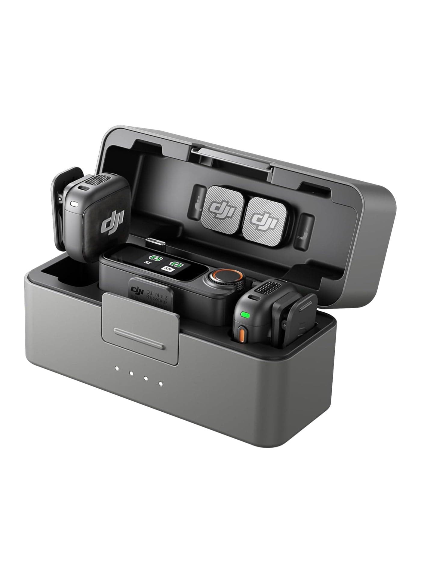 Mic 3 - Wireless Microphone | Multi-User | Noise Cancelling | Compact Size | 28-Hour Battery Life | Up To 4TX + 8RX Collaboration | Dual File & 32-bit Internal Recording | 3-Way Connectivity for Multiple Devices (2 TX + 1 RX + CHARGING CASE) DJI Mic 3 grey