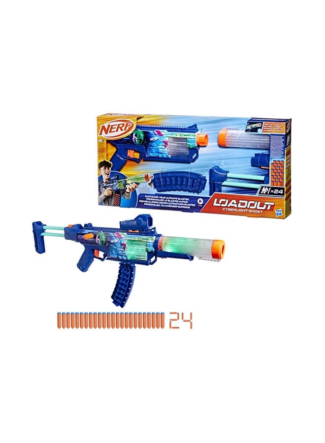 Nerf Loadout Cyberlight Ghost Blaster includes 24 Nerf N1 Darts | 4 Interchangeable Attachment Accessories | Electronic Glowing LED Lights for 8+ Years | G1824