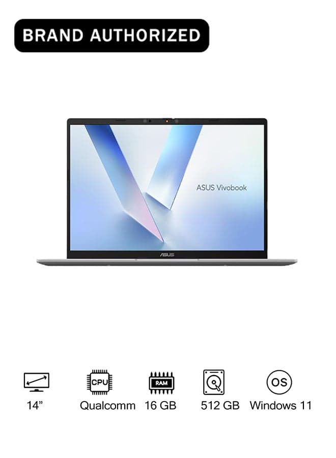 X1407QA-LY045W Vivobook Laptop with 14-Inch WUXGA Display,Snapdragon X1-26-100 Processor/16GB RAM/512GB SSD/Qualcomm Adreno GPU/Windows 11 English Platinum Gold